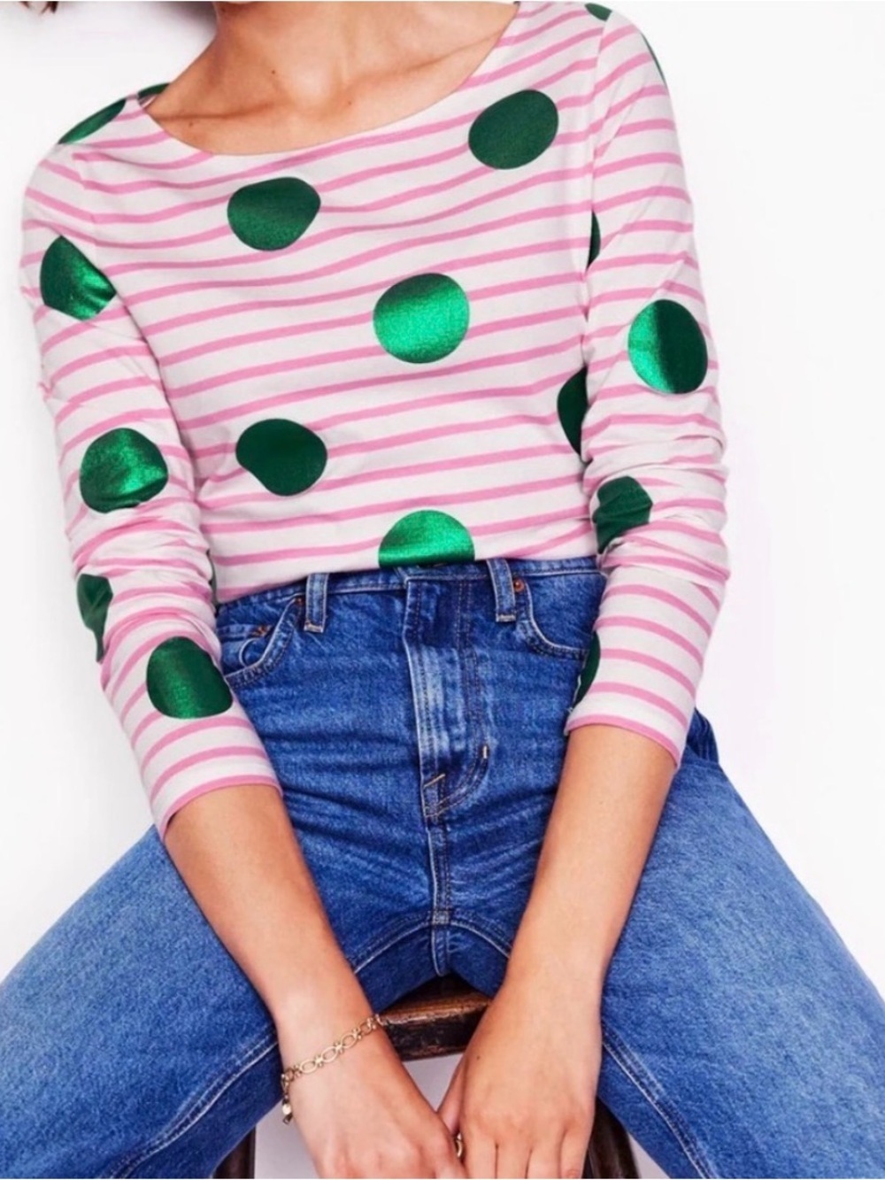 Boden Top Blouse T Shirt 100% Cotton Polka Dot Ella Brenton